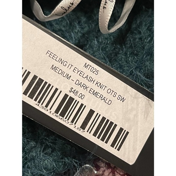 New Lulus Feeling It Eyelash Knit Off The Shoulder Sweater Dark Emerald M - Picture 6 of 8